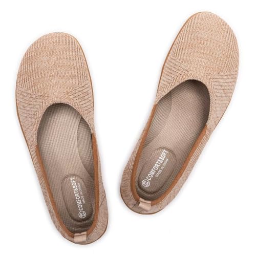 Frank Mully Damen Ballerinas, Sommer Bequeme, rutschfeste, breite Zehenschuhe für Damen, Khaki, 40 EU von Frank Mully
