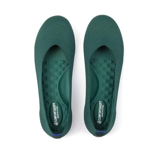Frank Mully Damen-Ballerinas, breite Ballerinas, Slip-on-Strickschuhe, Bequeme, runde Zehenpartie für Damen, Grün, 41 EU von Frank Mully