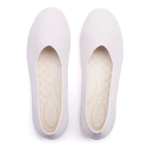 Frank Mully Damen-Ballerinas, breite Ballerinas, Slip-on-Strickschuhe, Bequeme, runde Zehenpartie für Damen, Hellbeige, 40 EU von Frank Mully