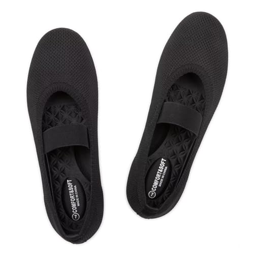 Frank Mully Damen-Ballerinas, leger, runder Zehenbereich, Strickstoff, flache Schuhe für Damen, mit einzelnem Riemen, flache Schuhe, leicht, elegante Schuhe für Damen, Schwarz, 38.5 EU von Frank Mully