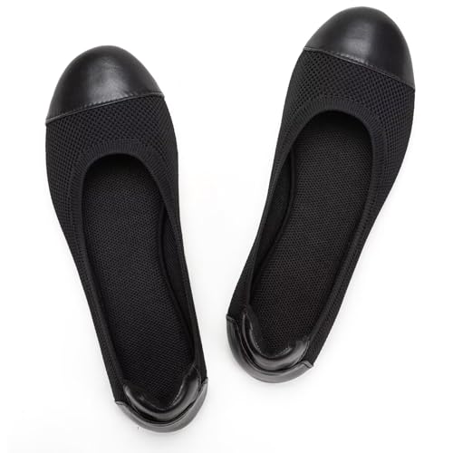 Frank Mully Damen-Ballerinas, runde Zehen, Wanderschuhe, Schlupfschuhe, Arbeitsschuhe, gestrickt, flach, weich, leicht, 6045 schwarz, 37.5 EU von Frank Mully