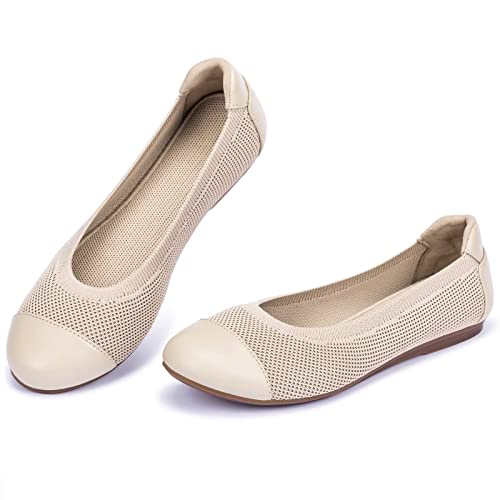 Frank Mully Damen-Ballerinas, runde Zehen, Wanderschuhe, Schlupfschuhe, Arbeitsschuhe, gestrickt, flach, weich, leicht, 6045ecru, 36 EU von Frank Mully