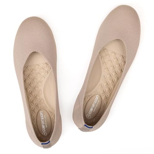 Frank Mully Damen-Ballerinas, runde Zehen, Wanderschuhe, Schlupfschuhe, Arbeitsschuhe, gestrickt, flach, weich, leicht, Nude 76, 36 EU von Frank Mully