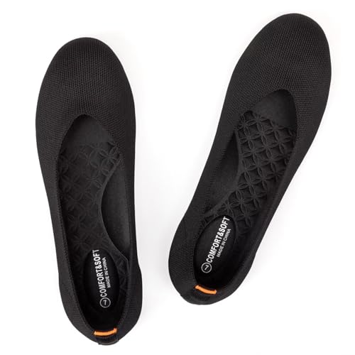 Frank Mully Damen-Ballerinas, runde Zehen, Wanderschuhe, Schlupfschuhe, Arbeitsschuhe, gestrickt, flach, weich, leicht, Schwarz 76, 36 EU von Frank Mully