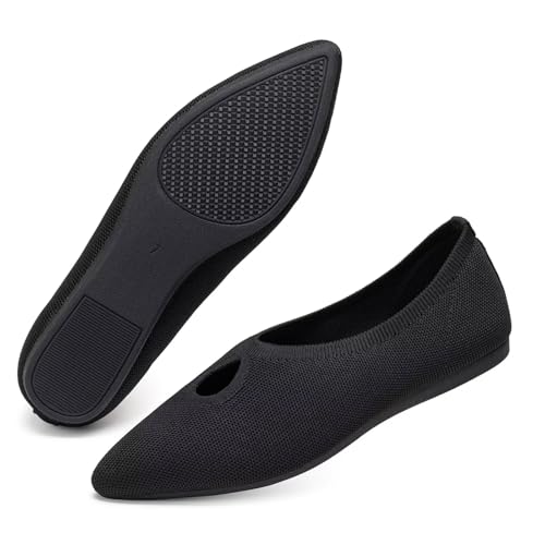 Frank Mully Damen-Ballerinas, tropfenförmig, spitzer Zehenbereich, leicht, flache Schuhe für Damen, bequeme Schlupfschuhe für Arbeit, Hochzeit, Büro, 6077 schwarz, 41 EU von Frank Mully