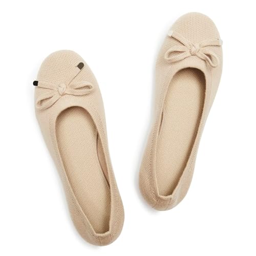 Frank Mully Damen-Ballerinas, zum Hineinschlüpfen, gestrickt mit runder Zehenpartie, Beige, 44 EU von Frank Mully