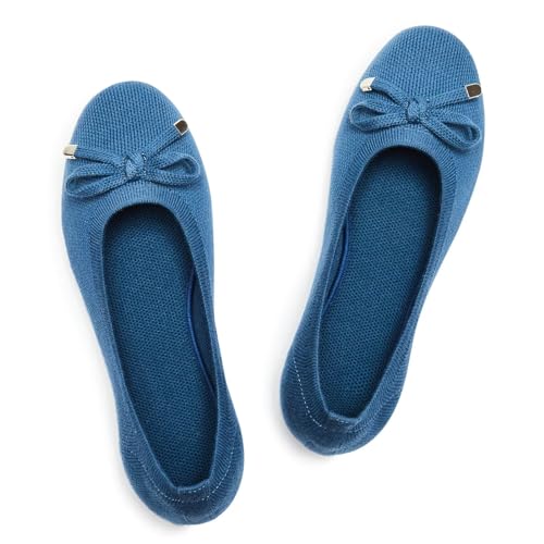 Frank Mully Damen-Ballerinas, zum Hineinschlüpfen, gestrickt mit runder Zehenpartie, Blau, 39.5 EU von Frank Mully