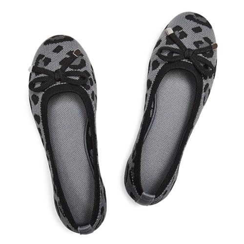 Frank Mully Damen-Ballerinas, zum Hineinschlüpfen, gestrickt mit runder Zehenpartie, Leopardengrau, 43 EU von Frank Mully