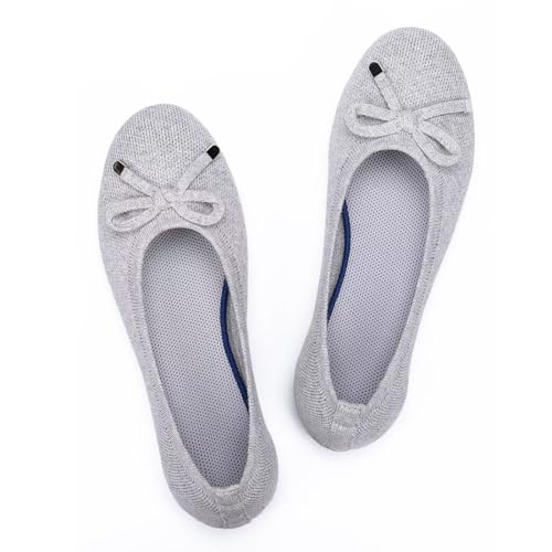 Frank Mully Damen-Ballerinas, zum Hineinschlüpfen, gestrickt mit runder Zehenpartie, Hellgrau, 36.5 EU Frank Mully Damen-Ballerinas, zum Hineinschlüpfen, gestrickt mit runder Zehenpartie, Hellgrau, 36.5 EU von Frank Mully