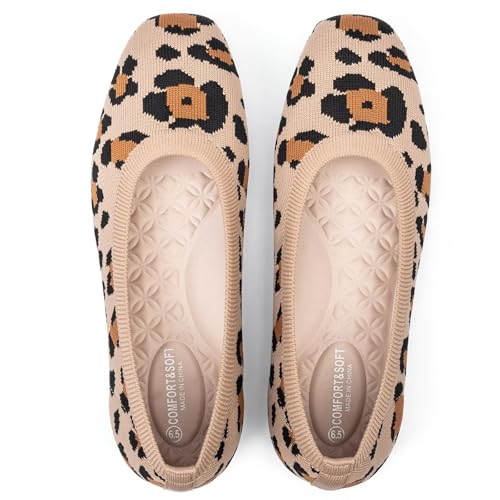Frank Mully Damen-Ballerinas mit quadratischer Zehenpartie, Bequeme, waschbare Schlupfschuhe, Schuhe für Damen, Arbeit, Beiges Leopardenmuster, 37 EU von Frank Mully