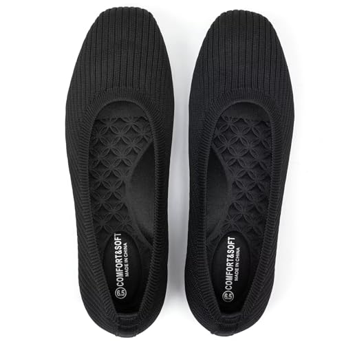 Frank Mully Damen-Ballerinas mit quadratischer Zehenpartie, Bequeme, waschbare Schlupfschuhe, Schuhe für Damen, Arbeit, Schwarz, 42 EU von Frank Mully