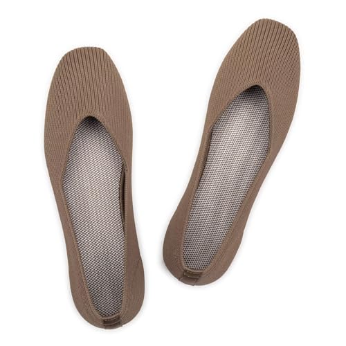 Frank Mully Damen-Ballerinas mit quadratischer Zehenpartie, Slip-on-Strickschuhe, Ballett-Bequeme Damen-Schuhe mit V-Ausschnitt, Braun, 38 EU Frank Mully Damen-Ballerinas mit quadratischer Zehenpartie, Slip-on-Strickschuhe, Ballett-Bequeme Damen-Schuhe mit V-Ausschnitt, Braun, 38 EU von Frank Mully