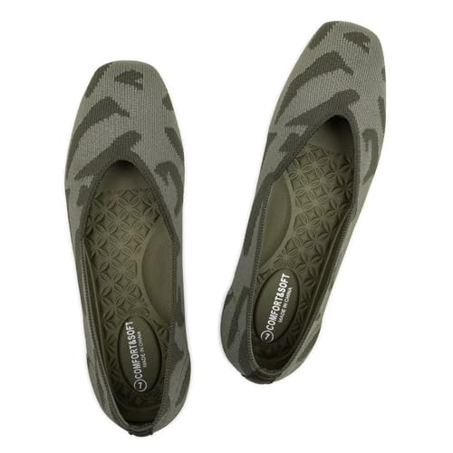 Frank Mully Damen-Ballerinas mit quadratischer Zehenpartie, Slip-on-Strickschuhe, Ballett-Bequeme Damen-Schuhe mit V-Ausschnitt, Tarnfarbe, 42.5 EU von Frank Mully