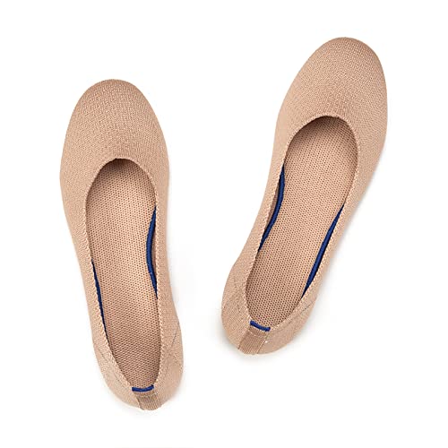 Frank Mully Damen Ballett Flache Schuhe Strick Kleid Schuhe Runde Zehe Slip On Ballerina Walking Flats Schuhe für Frau Niedriger Keil Komfort Weich, 010 Ecru, 41 EU von Frank Mully