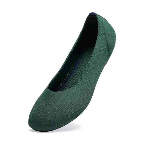 Frank Mully Damen Ballett Flache Schuhe Strick Kleid Schuhe Runde Zehe Slip On Ballerina Walking Flats Schuhe für Frau Niedriger Keil Komfort Weich, Grün , 43 EU von Frank Mully