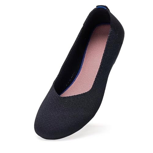 Frank Mully Damen Ballett Flache Schuhe Strick Kleid Schuhe Runde Zehen Slip On Ballerina Walking Flats Schuhe für Frauen Niedriger Keilabsatz Komfort Weich, Marineblau, 42.5 EU von Frank Mully