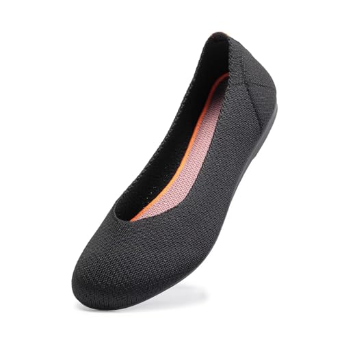 Frank Mully Damen Ballett Flache Schuhe Strick Kleid Schuhe Runde Zehen Slip On Ballerina Walking Flats Schuhe für Frauen Niedriger Keilabsatz Komfort Weich, Schwarz, 39 EU von Frank Mully