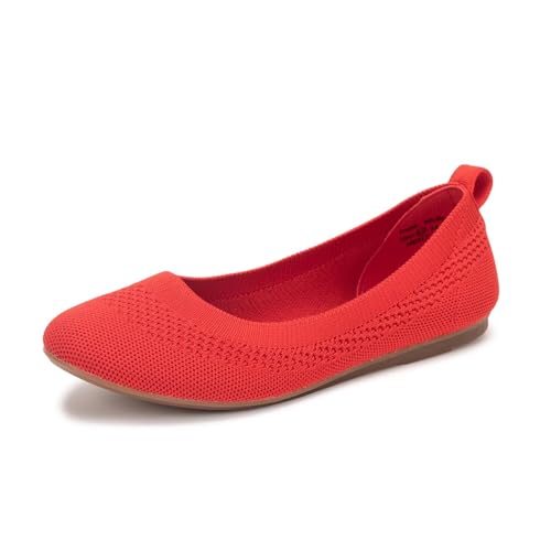 Frank Mully Damen Ballett Flache Schuhe Strickkleid Schuhe Runde Zehe Slip On Ballerina Walking Flats Schuhe für Frauen Niedriger Keilabsatz Komfort Weich, 017 Rot, 38.5 EU von Frank Mully