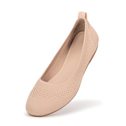 Frank Mully Damen Ballett Flache Schuhe Strickkleid Schuhe Runde Zehe Slip On Ballerina Walking Flats Schuhe für Frauen Niedriger Keilabsatz Komfort Weich, Natur, 40 EU von Frank Mully