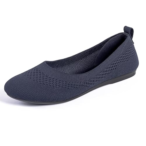 Frank Mully Damen Ballett Flache Schuhe Strickkleid Schuhe Runde Zehe Slip On Ballerina Walking Flats Schuhe für Frauen Niedriger Keilabsatz Komfort Weich, Navy, 44 EU von Frank Mully