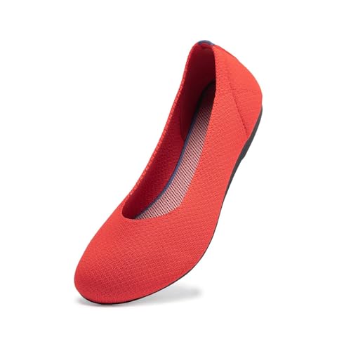 Frank Mully Damen Ballett Flache Schuhe Strickkleid Schuhe Runde Zehe Slip On Ballerina Walking Flats Schuhe für Frauen Niedriger Keilabsatz Komfort Weich, hellrot, 42.5 EU von Frank Mully