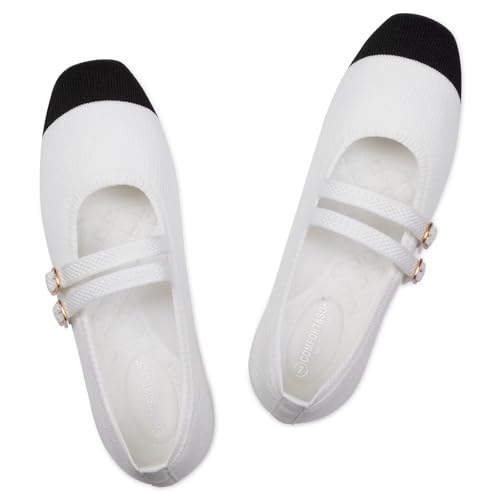 Frank Mully Damen Flats Square Toe Mary Jane Ballerinas mit Riemchen Bequeme Schlupfschuhe Strickschuhe Elegant Casual, Weiss/opulenter Garten, 39 EU von Frank Mully