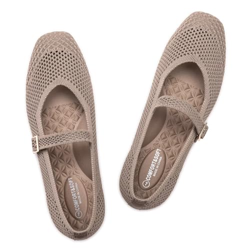 Frank Mully Damen-Freizeitschuhe mit Flacher Sohle quadratische Zehenpartie gestricktes Netzgewebe Flache Komfortschuhe für die Arbeit, Armeegrün, 42 EU von Frank Mully