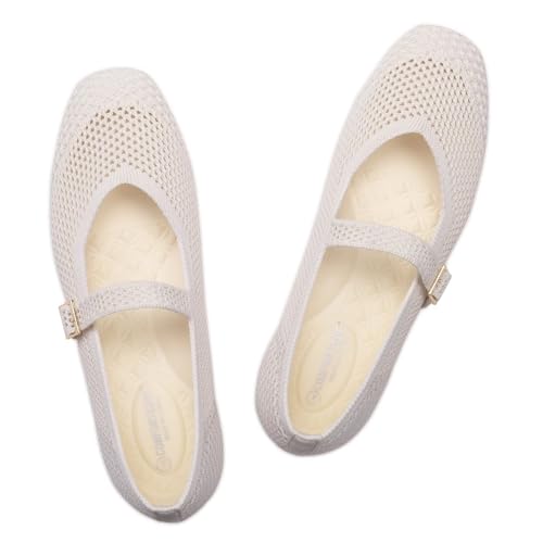 Frank Mully Damen-Freizeitschuhe mit Flacher Sohle quadratische Zehenpartie gestricktes Netzgewebe Flache Komfortschuhe für die Arbeit, Cremefarben, 41 EU Frank Mully Damen-Freizeitschuhe mit Flacher Sohle quadratische Zehenpartie gestricktes Netzgewebe Flache Komfortschuhe für die Arbeit, Cremefarben, 41 EU von Frank Mully