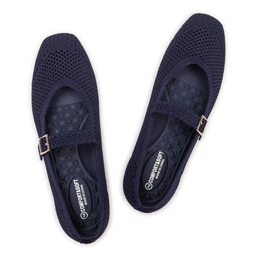 Frank Mully Damen-Freizeitschuhe mit Flacher Sohle quadratische Zehenpartie gestricktes Netzgewebe Flache Komfortschuhe für die Arbeit, Dunkelblau, 40 EU Frank Mully Damen-Freizeitschuhe mit Flacher Sohle quadratische Zehenpartie gestricktes Netzgewebe Flache Komfortschuhe für die Arbeit, Dunkelblau, 40 EU von Frank Mully