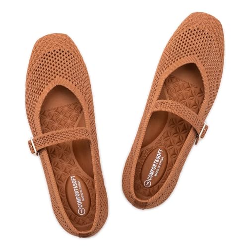 Frank Mully Damen-Freizeitschuhe mit Flacher Sohle quadratische Zehenpartie gestricktes Netzgewebe Flache Komfortschuhe für die Arbeit, Orange, 38 EU von Frank Mully