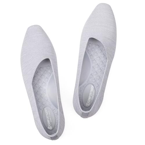 Frank Mully Damen Gestrickte Flats Quadratische Zehenschuhe Atmungsaktive Ballerinas mit Fußgewölbeunterstützung Komfort Walkingschuhe für Frauen, GRAU, 37 EU von Frank Mully