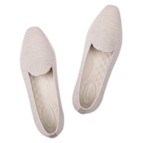 Frank Mully Damen Gestrickte quadratische Zehenpartie Flache Bequeme Loafer Schuhe Büro Arbeitsschuhe Leicht, Cream, 36 EU von Frank Mully
