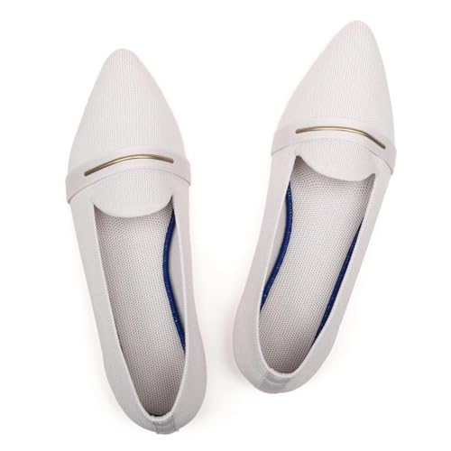 Frank Mully Damen-Loafer, lässig, flach, bequem, aus Strick, Klassische Loafer mit spitzer Zehenpartie, für Arbeit und Reisen, Beige, 39.5 EU von Frank Mully