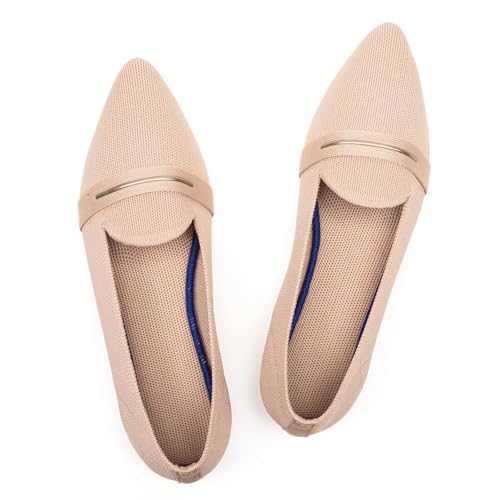 Frank Mully Damen-Loafer, lässig, flach, bequem, aus Strick, Klassische Loafer mit spitzer Zehenpartie, für Arbeit und Reisen, Nude, 39 EU von Frank Mully