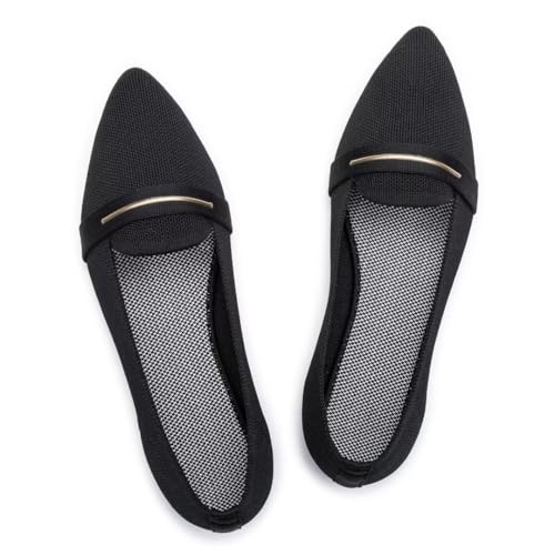 Frank Mully Damen-Loafer, lässig, flach, bequem, aus Strick, Klassische Loafer mit spitzer Zehenpartie, für Arbeit und Reisen, Schwarz, 41 EU von Frank Mully