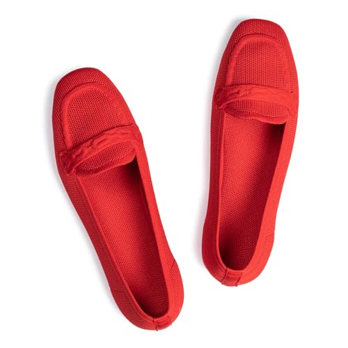 Frank Mully Damen Loafer Flats Square Toe Bequeme Büro Arbeitsschuhe Cute Penny Loafer Slip On Walking Driving Schuhe, 6046red, 41.5 EU von Frank Mully