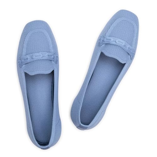 Frank Mully Damen Loafer Flats Square Toe Bequeme Büro Arbeitsschuhe Cute Penny Loafer Slip On Walking Driving Schuhe, Blau, 39 EU von Frank Mully