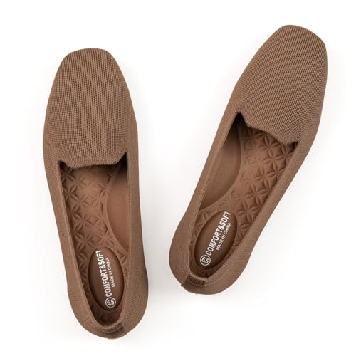 Frank Mully Damen Loafer Flats Square Toe Bequeme Büro Arbeitsschuhe Cute Penny Loafer Slip On Walking Driving Schuhe, Braun, 39.5 EU von Frank Mully