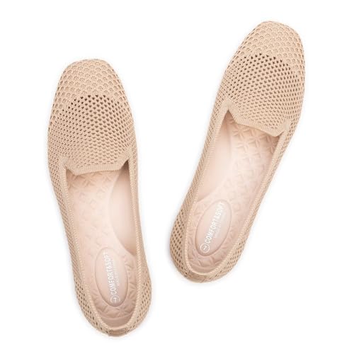 Frank Mully Damen Loafer Flats Square Toe Bequeme Büro Arbeitsschuhe Cute Penny Loafer Slip On Walking Driving Schuhe, Ecru Mesh, 38 EU von Frank Mully