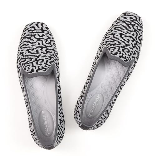 Frank Mully Damen Loafer Flats Square Toe Bequeme Büro Arbeitsschuhe Cute Penny Loafer Slip On Walking Driving Schuhe, Graues Muster, 38 EU von Frank Mully