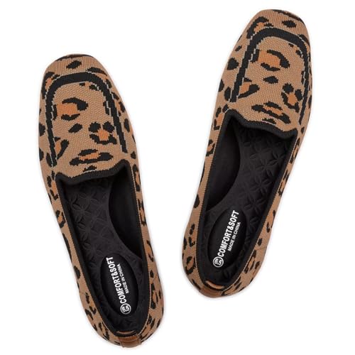 Frank Mully Damen Loafer Flats Square Toe Bequeme Büro Arbeitsschuhe Cute Penny Loafer Slip On Walking Driving Schuhe, Leopard, 36 EU von Frank Mully