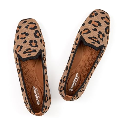 Frank Mully Damen Loafer Flats Square Toe Bequeme Büro Arbeitsschuhe Cute Penny Loafer Slip On Walking Driving Schuhe, Leopardenmuster, 43 EU von Frank Mully