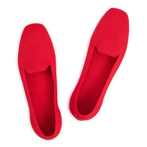 Frank Mully Damen Loafer Flats Square Toe Bequeme Büro Arbeitsschuhe Cute Penny Loafer Slip On Walking Driving Schuhe, Rot/Ausflug, einfarbig (Getaway Solids), 40 EU von Frank Mully