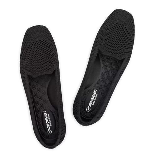Frank Mully Damen Loafer Flats Square Toe Bequeme Büro Arbeitsschuhe Cute Penny Loafer Slip On Walking Driving Schuhe, schwarz (netzstoff), 38 EU von Frank Mully