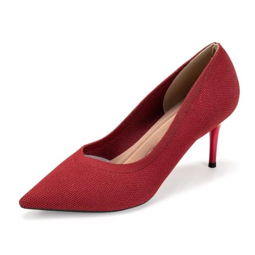 Frank Mully Damen Pumps mittlerer niedriger Absatz Fliegengewebter, bequemer Stoff, Rot, 39 EU von Frank Mully