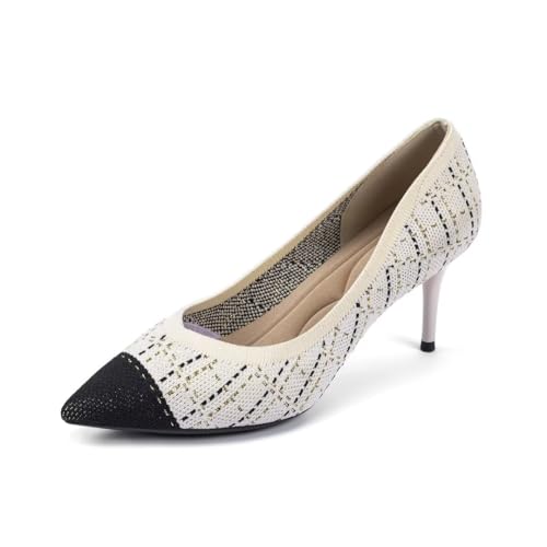 Frank Mully Damen Pumps mittlerer niedriger Absatz Fliegengewebter, bequemer Stoff, weiß gestreift, 40 EU von Frank Mully