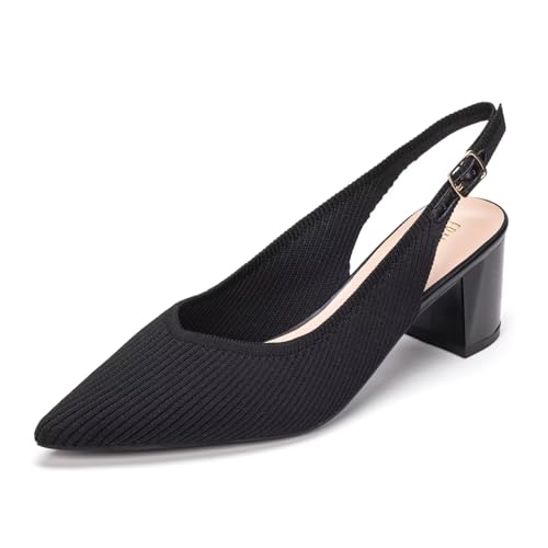Frank Mully Damen Slingback Heels Spitz Zehen Arbeitspumpen Bequeme Chunky Pumps Gestrickte Geschlossene Zehen Stilvolle Elegante Schuhe, Schwarz, 38 EU Frank Mully Damen Slingback Heels Spitz Zehen Arbeitspumpen Bequeme Chunky Pumps Gestrickte Geschlossene Zehen Stilvolle Elegante Schuhe, Schwarz, 38 EU von Frank Mully