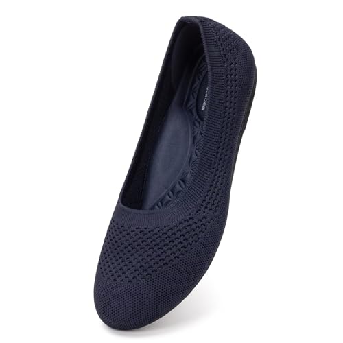 Frank Mully Flache Ballerinas für Damen, breite Breite, runde Zehen, gestrickt, flache Schuhe mit Fußgewölbeunterstützung, breite Zehenbox, Marineblaues Netz, 41.5 EU Weit von Frank Mully