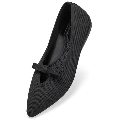 Frank Mully Flache Ballerinas für Damen, mit Schleife, Slipper, weicher Stoff, Ballerina, elegante flache Schuhe für Frauen, Schwarz, 39 EU von Frank Mully