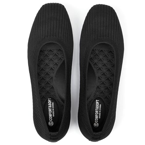 Frank Mully Flache Damen-Ballerinas mit quadratischem Zehenbereich, bequem, waschbar, für elegante Arbeit, Schwarz, 40.5 EU von Frank Mully